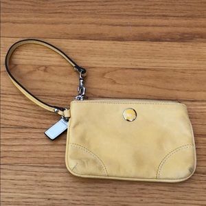 Coach Yellow Wristlet Legacy Stripe Interior